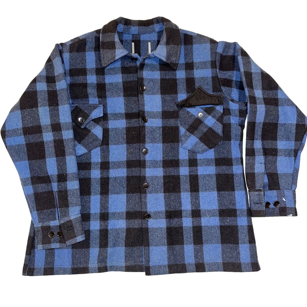 Vintage AK JAC Shirt Jacket Men's‎ Large Flannel Blue Buffalo Plaid Heavyweight
